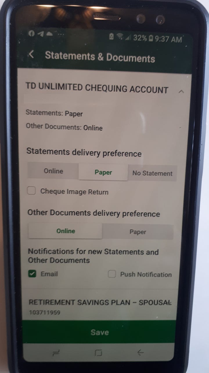 How to find PAPER option in TD bank App