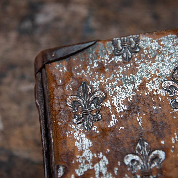 Old Handbound Journal Tome covered in antique fleur de lis leather from Amsterdam