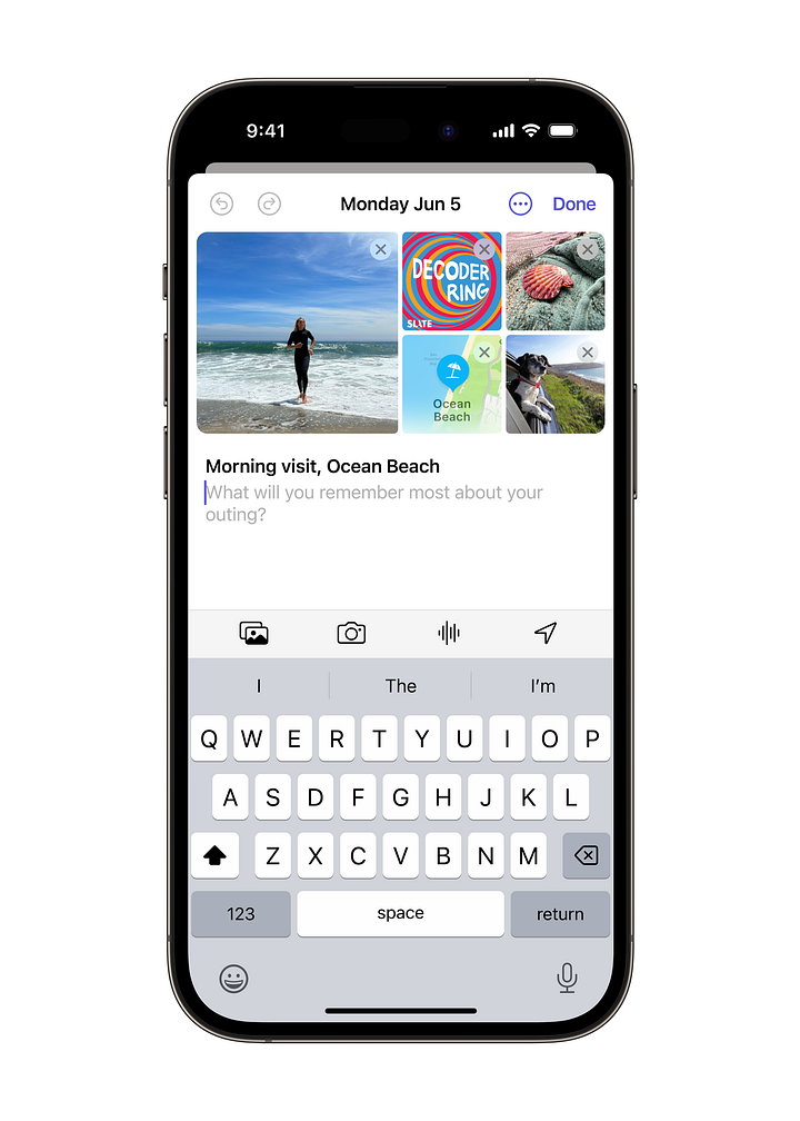 Apple iOS 17 Journal app screenshots