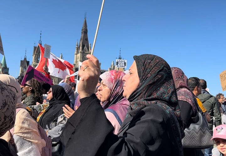 Muslim mothers and the "Momma Bears" stand with Kamel El-Cheikh, one of Ottawa's key organizers; shoulder-to-shoulder they stood and marched united in the streets of Ottawa and Parliament Hill at the #1MillionMarch4Children