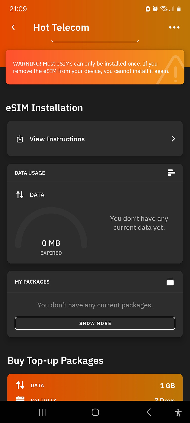 The eSIM configuration screens in the Airalo App