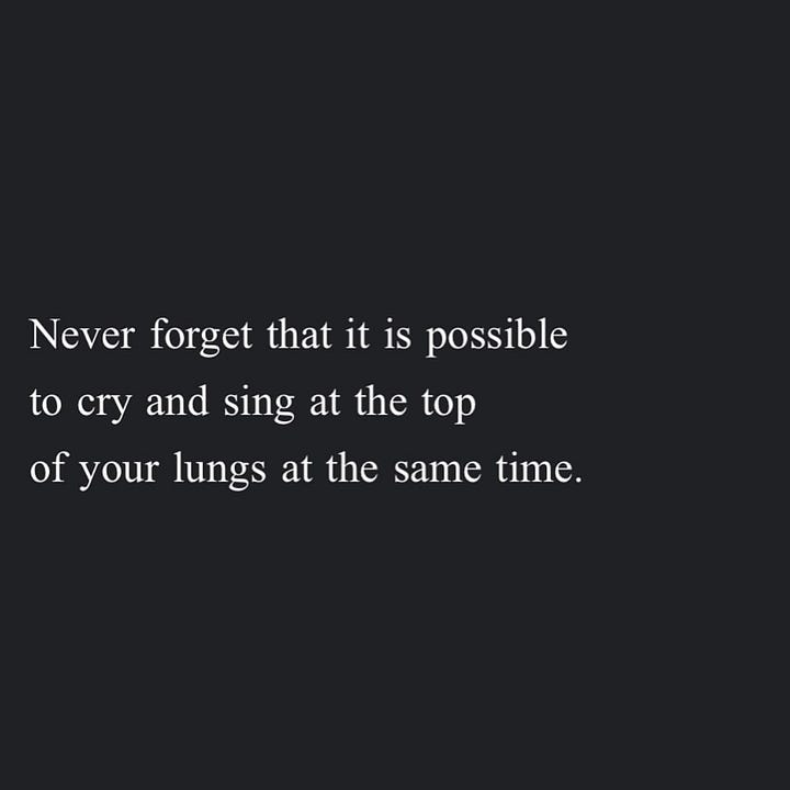 Quote 1: All I know of hate is that it will never beat the love out of me.  Quote 2: Forests may be gorgeous but there is nothing more alive than a tree that learns how to grow in a cemetery. Quote 3: Never forget that it is possible to cry and sing at the top of your lungs at the same time. Quote 4: No one in history has ever been an instrument of change. Each of us is a single key. We are never singing a solo. It is always a harmony.