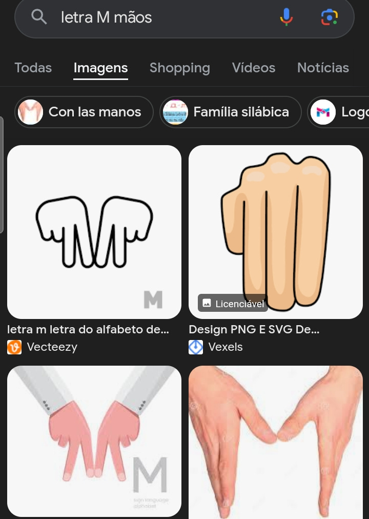 imagem 1: exemplos em ilustração de M com a mão do google image; imagem 2: exemplo prático