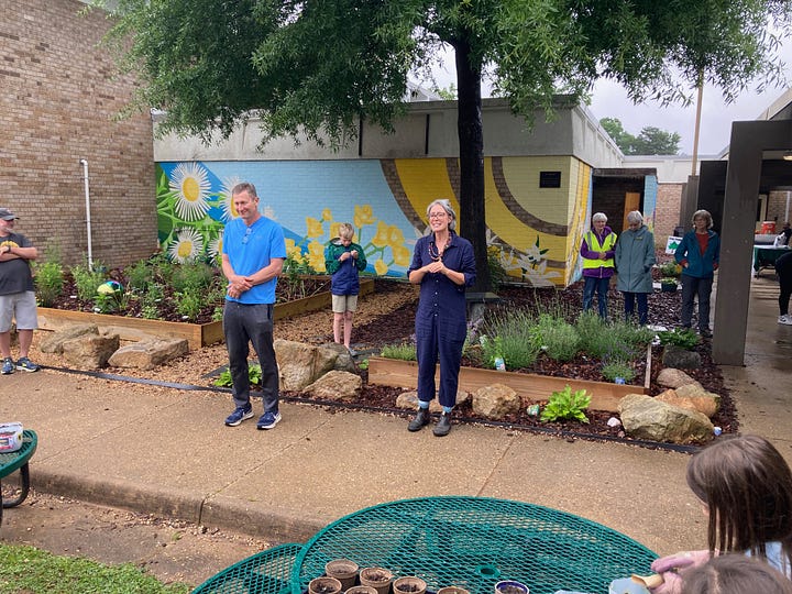 Marian Lamphere speaks at Hugh Mercer's Garden Celebration on Saturday, May 18. The garden was planted and tended by students and volunteers this school year. 