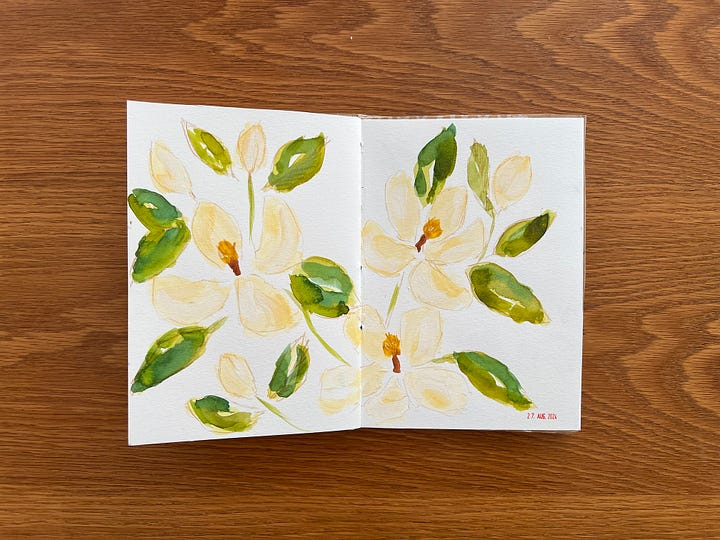 Magnolia sketches in a mixed media technique