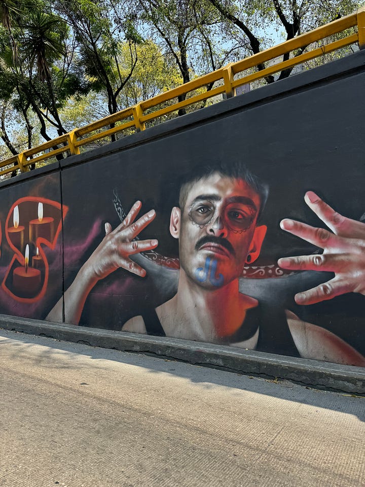 Four images of hyperrealistic street art in Oaxaca, Mexico.