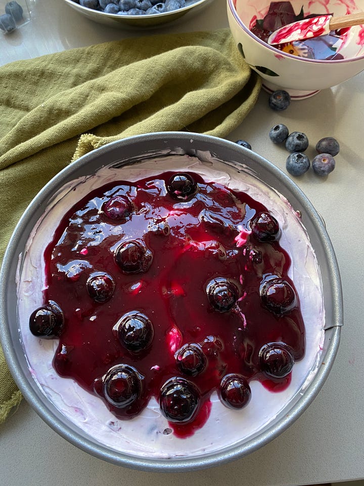 Unbaked Blueberry Cheesecake. 