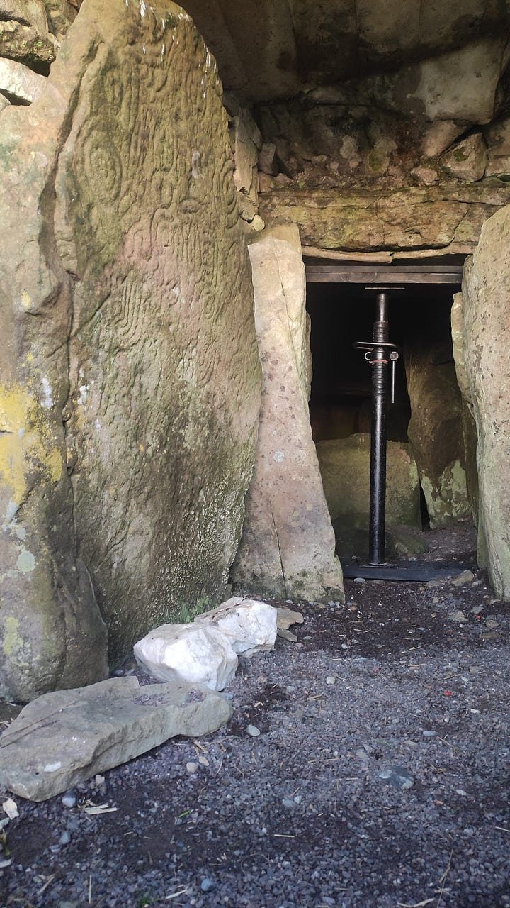 Photos of ancient stones and a passage tomb on the Cailleach's Mountain in Loughcrew