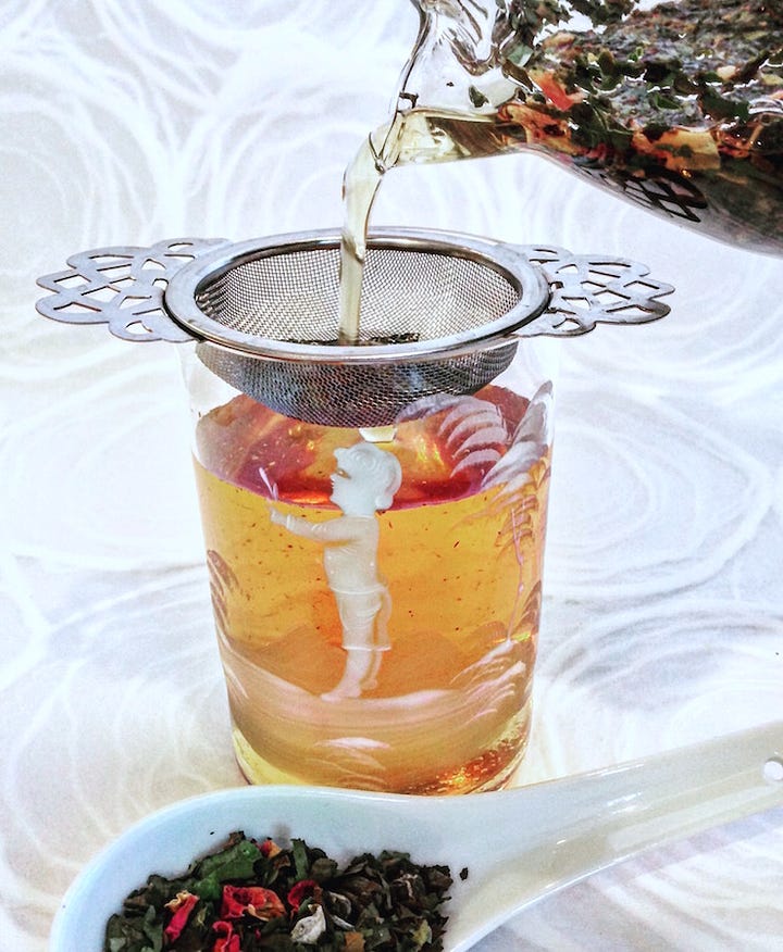 cold brew tea of white tea, jasmine and rosebuds 