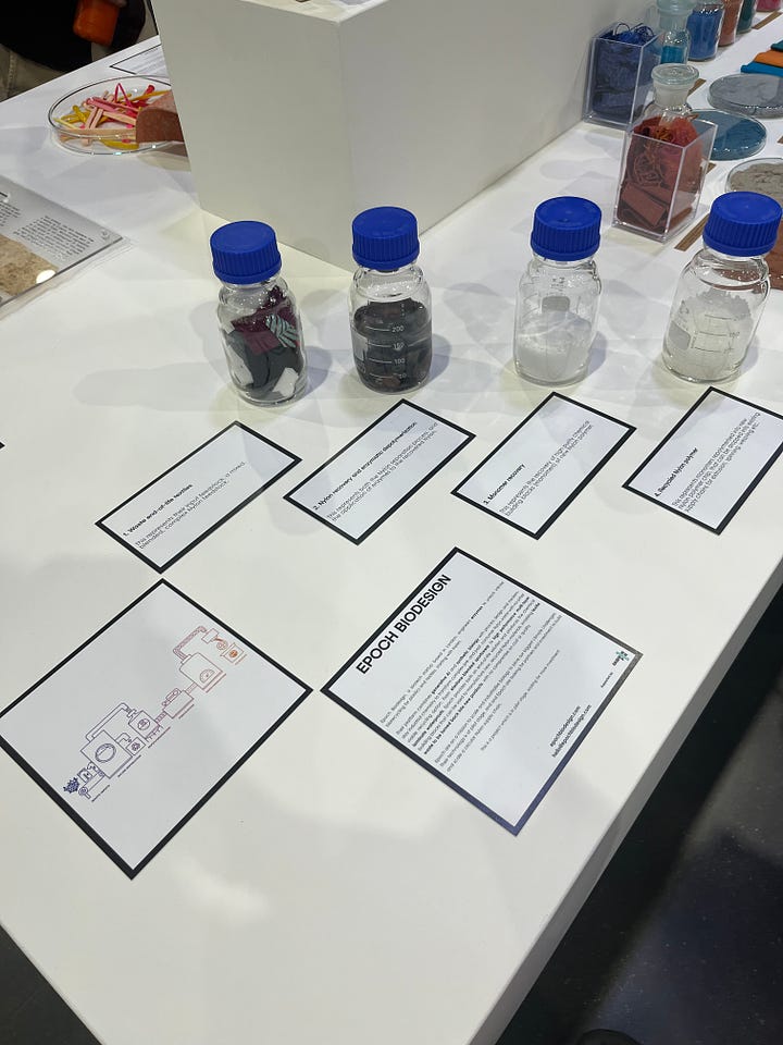 Clockwise from top left: SEFF / Felde Fibres / recycling of waste wool by De Montfort + Loughborough Universities / Epoch Biodesign.