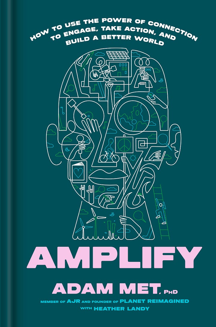 Cover art for AMPLIFY and author photo of Adam Met