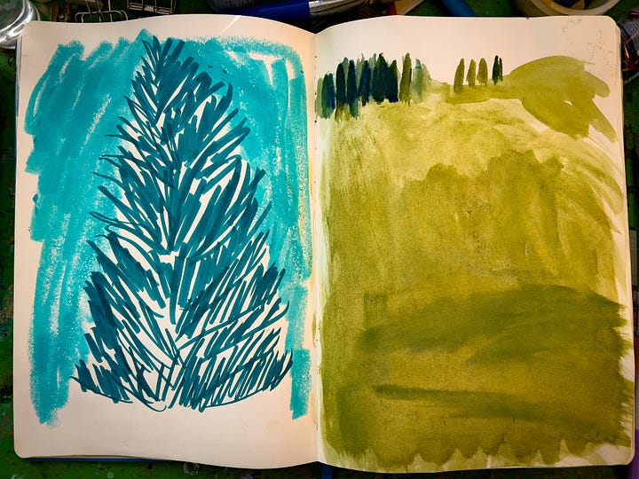 open sketchbooks with trees and forest illustrations by Beth Spencer