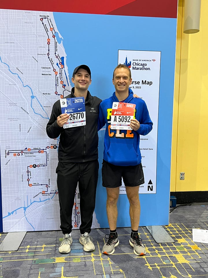 Top left: Josh and I at Chicago Marathon expo. Top right: My wife and I post Chicago Marathon. Bottom right: My dad and I post Cleveland Marathon. Bottom Left: My wife and I post Philly Marathon.