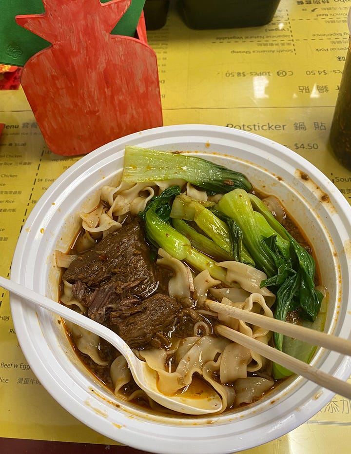 beef noodle soup from Apou's Taste and donkatsu kimbap from kimbap nara in Flushing