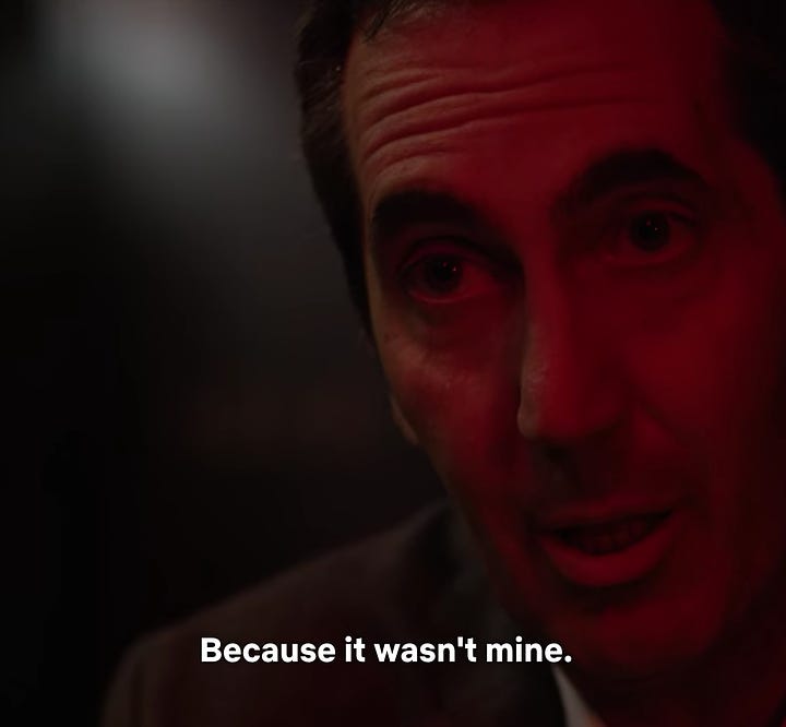 Stills from "Baby," a Netflix original series. The camera moves between two faces lit red in a darkened room. An older man with dark hair is speaking to a teenaged girl with blonde hair. The man is saying "I didn't think I was good enough either. It was like I had a voice in my head constantly telling me: "You're not good enough. You're not good enough." Then I realized I shouldn't listen to it. Because it wasn't mine."
