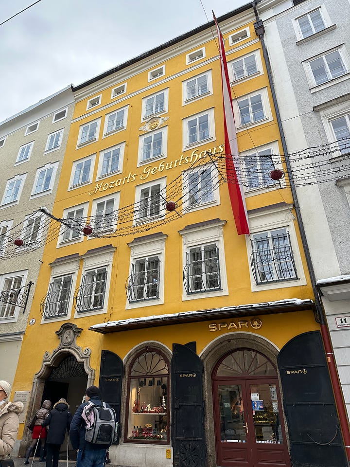 Statue of Mozart & exterior of mozart’s childhood home 