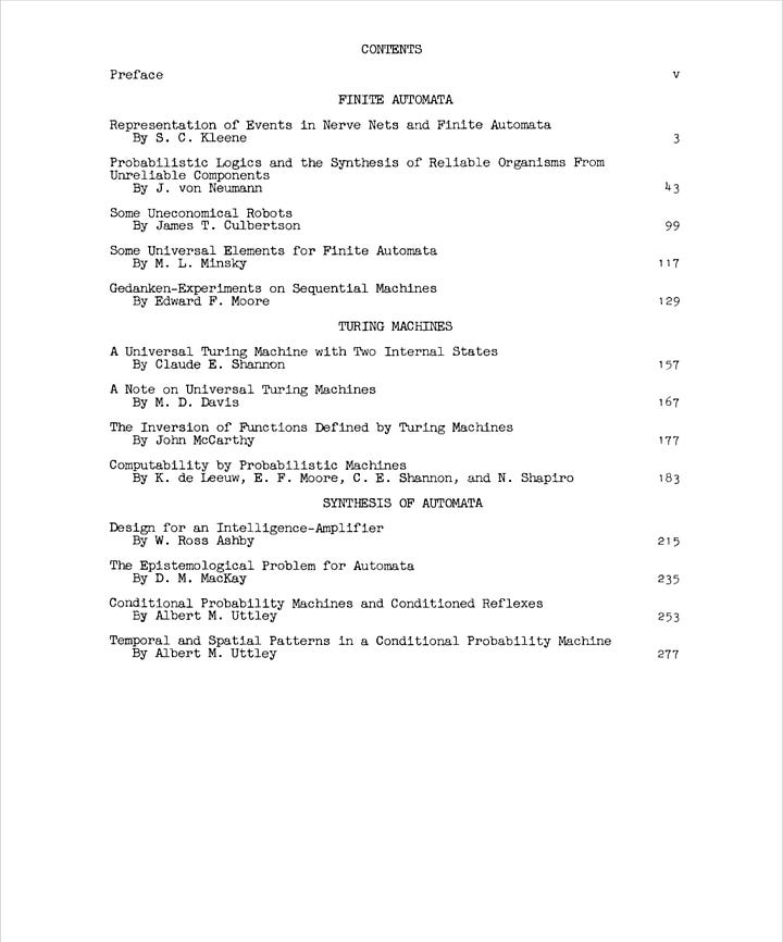 Front cover and table of contents of Automata Studies (AM-34), edited by Shannon & McCarthy