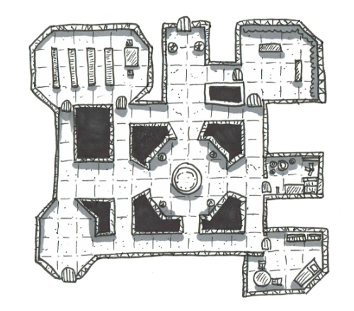 Hand drawn ink maps of old school dungeons 