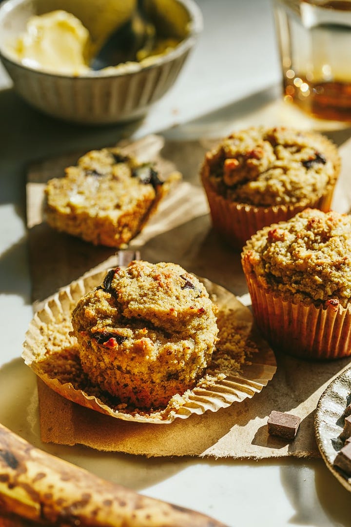 Banana chocolate chip muffins and a low-carb orange cake.