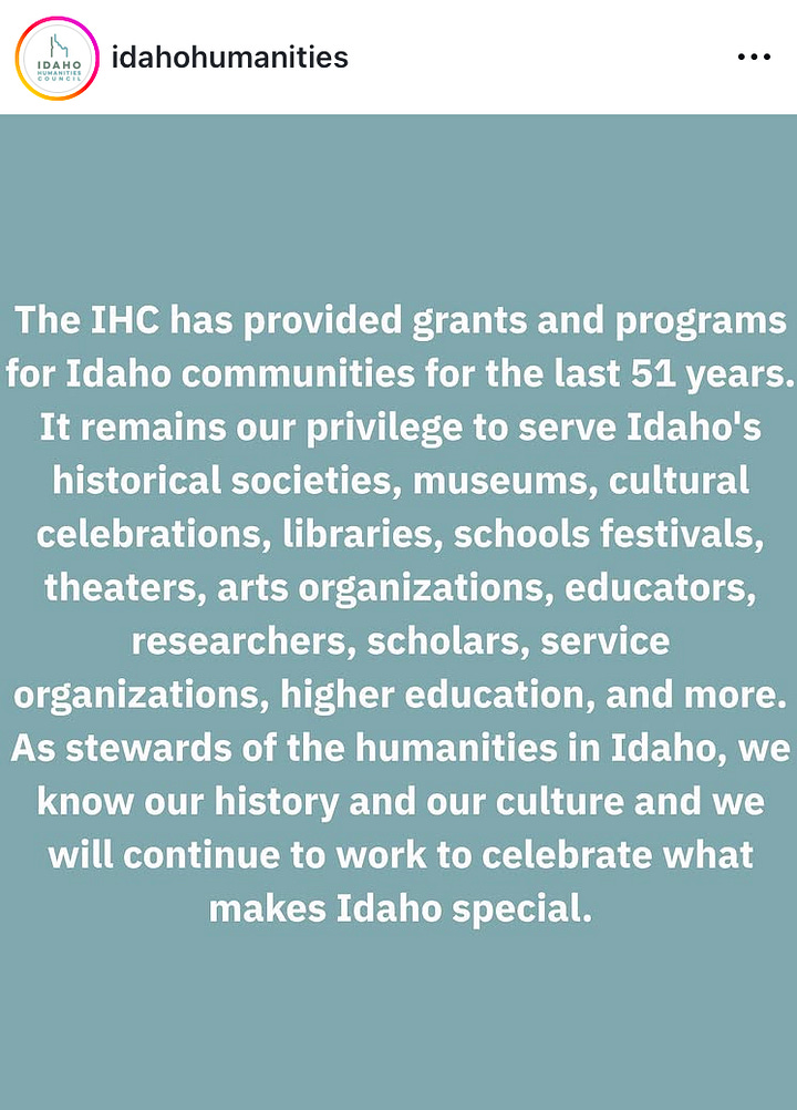 Social media posts from state humanities councils of Oregon, Kansas, Nevada and Idaho