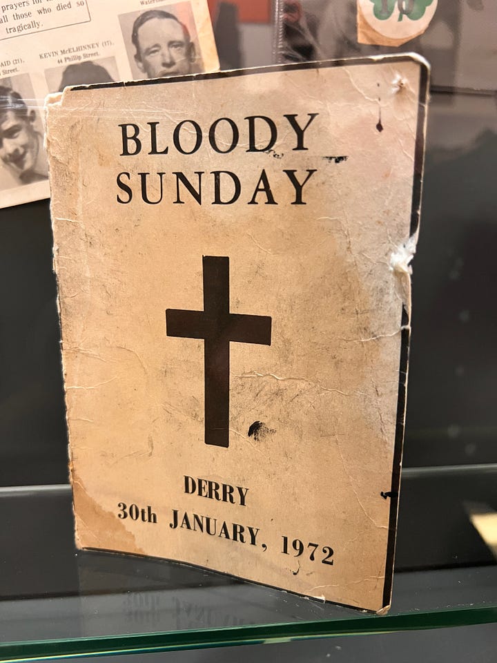 Photos of artifacts from Bloody Sunday housed at the Museum of Free Derry in Northern Ireland