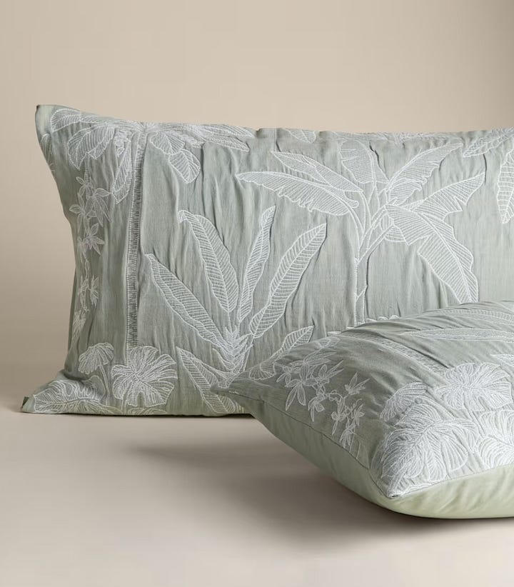 palm guaze jacquard design in delicate sage green