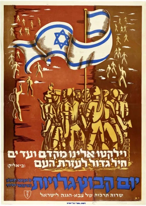 Poster celebrating "Ingathering of the Exiles Day" and the web page of the International Christian Embassy Jerusalem highlighting their efforts to bring Jews from around the world to Israel.