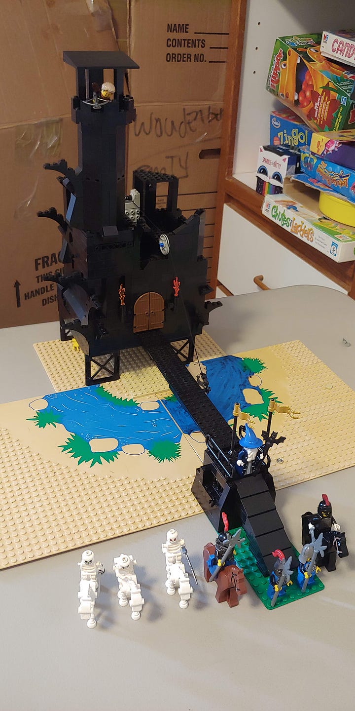 Examples of four different castles made of Lego
