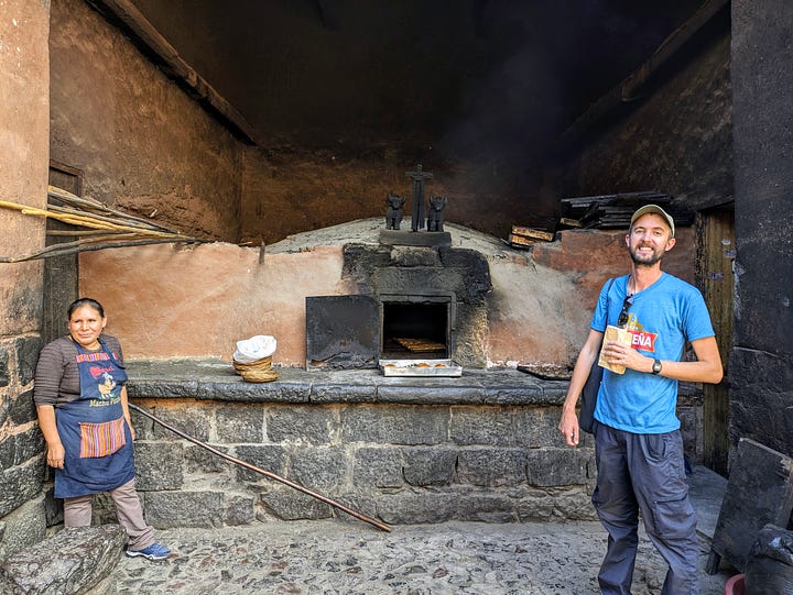 Dave making a friend on the collectivo; lunchtime empanadas from the 200-year-old oven