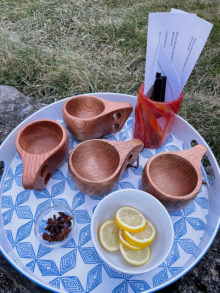 Celebration supplies for a winter solstice gathering