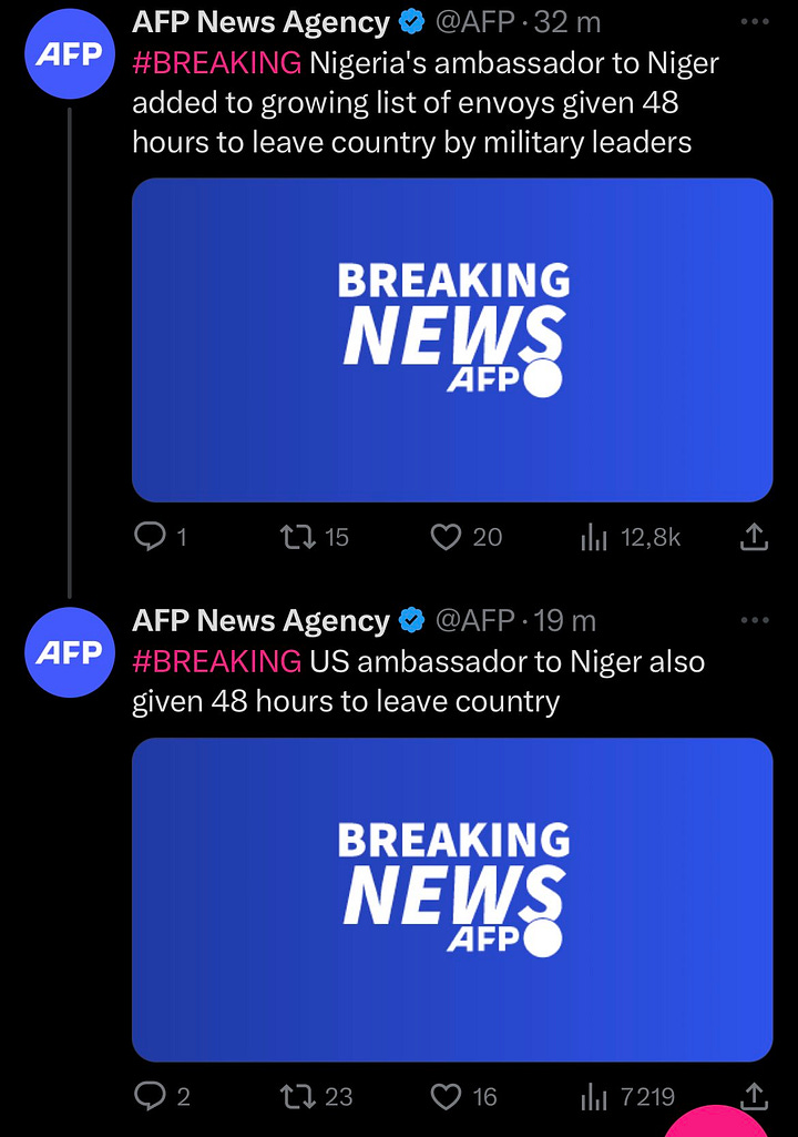 Agence France Presse confirming expulsion orders for various diplomats