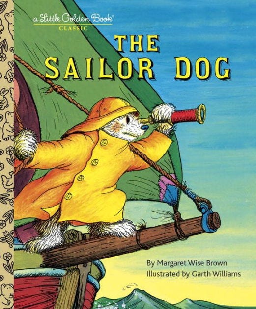 Covers of two books about dogs--The Sailor Dog by Margaret Wise Brown and Starter Dog by Rona Maynard