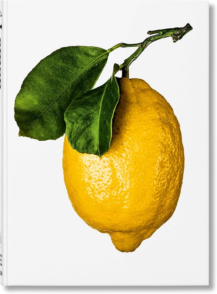 Two book covers, both featuring lemons. On the left is 'Lemon' from Taschen and Gourmand, and on the right ,Citrus, by David J. Mabberley 