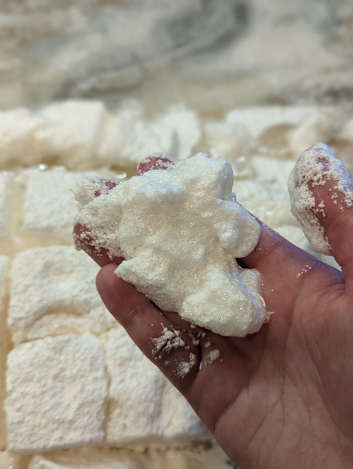 liquid, foamy marshmallows