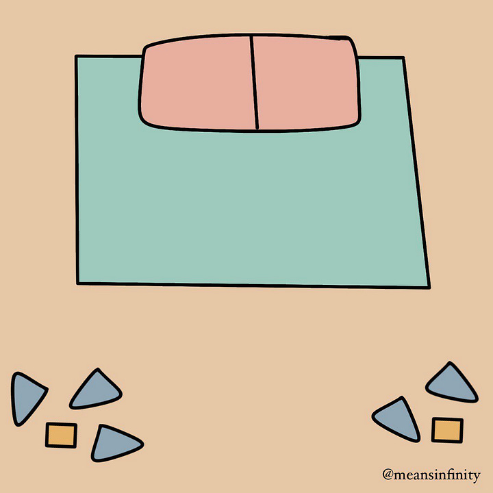 These two images show 2 room layouts. One where all the furniture is central, one where it's all spread out