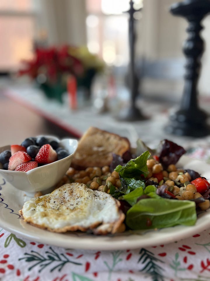 plated breakfast eggs and beans