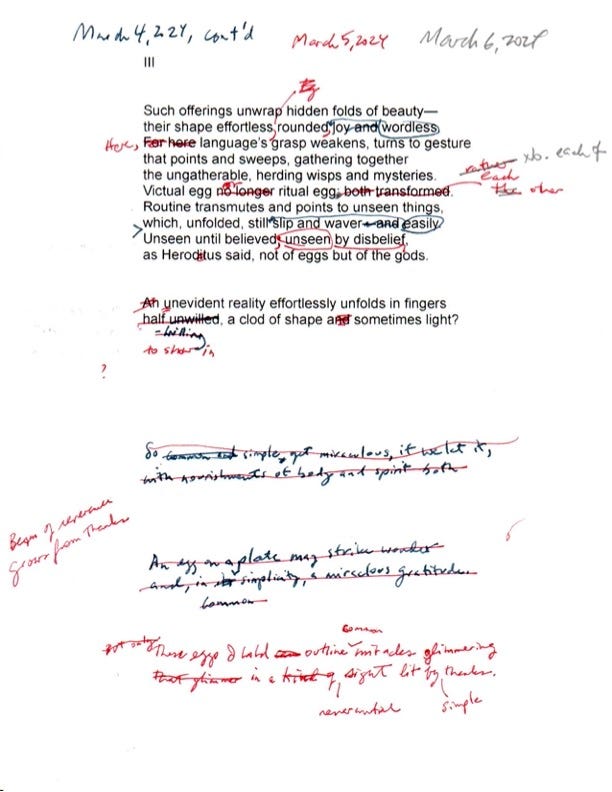 Scans of sonnet drafts put together in early March, showing the incremental changes of the sonnets.