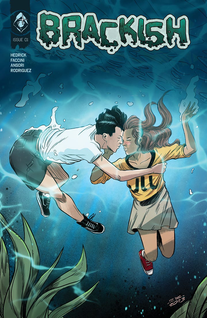 Preview pages from an indiecomic called Brackish, which is like Romeo & Juliet meets The Hatfields & McCoys meets The Outer Banks... in the swamp. It's good shit.