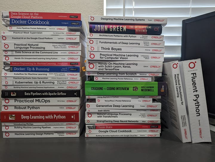 Various stacks of books