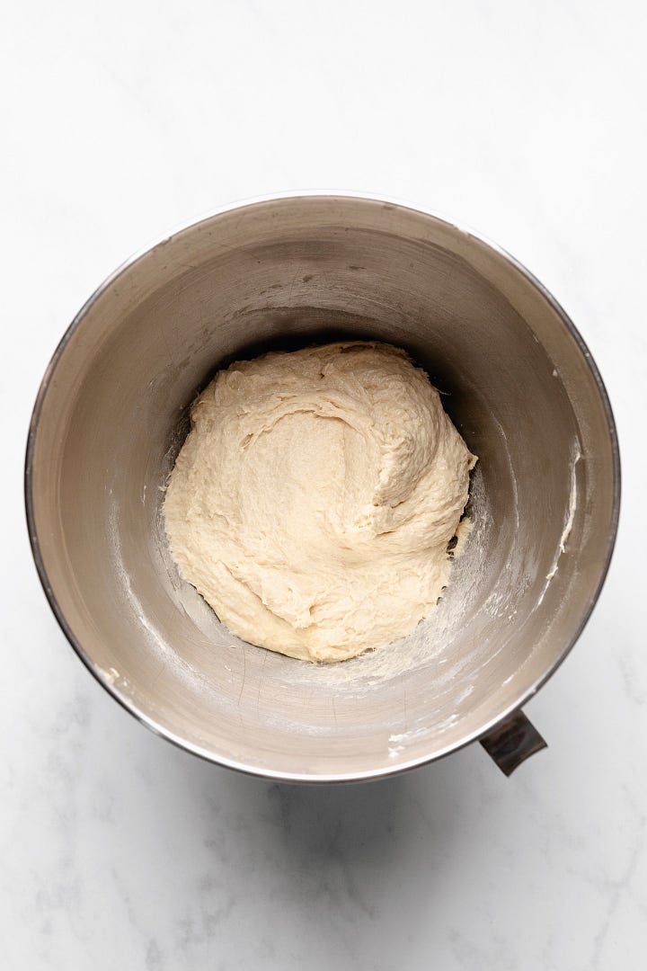 Images showing stages of kneading for vegan brioche dough