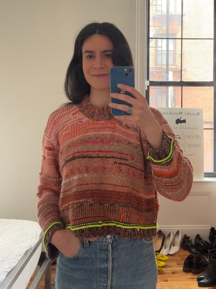 Waste and scrap yarn sweater front