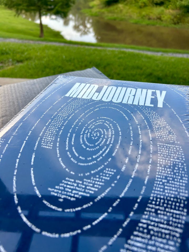 Photos of Midjourney's Year One hardcover book and the table of contents