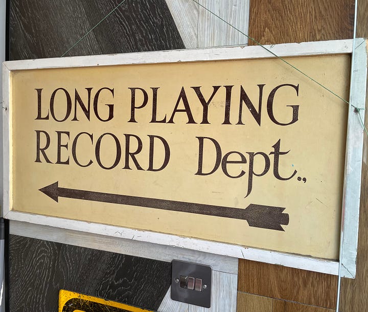 B&W 'Blue Room' speakers on long-term loan from The Orb's Alex Paterson, and a sign that every vinyl lover would probably love in their home