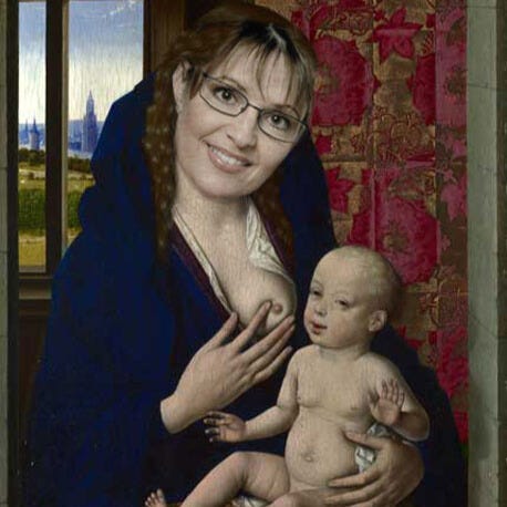 Sarah Palin's face photo edited onto classical paintings of the Virgin Mary