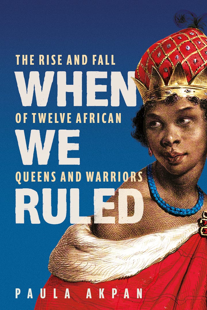 Paula Akpan and the cover image of her book, When We Ruled