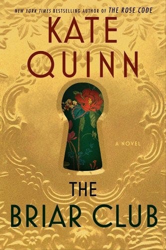 book covers for The Briar Club (gold with keyhole showing floral wallpaper behind it) and The Phoenix Crown (woman behind a beaded curtain)