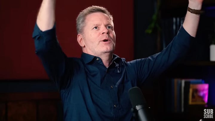 Left: Christopher West on Pints with Aquinas. Right: Screengrab from a crowd video at the Hakuna Group Music concert he attended in Madrid in September 2024.