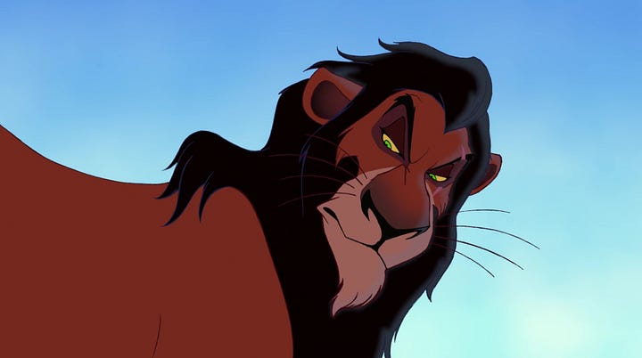 Images of Scar, a character from King Lion, a movie from Disney