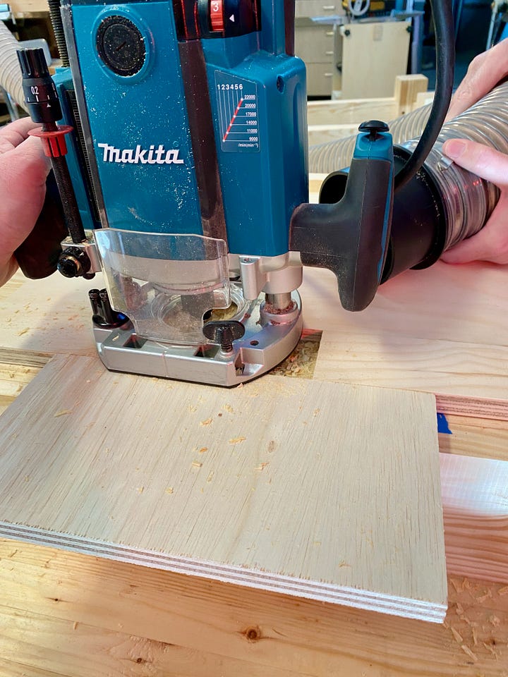 Handplane working a slab of wood; routing a mortise.