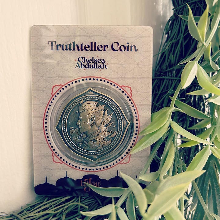 A replica of the two-sided coin, created by LitJoy. The left side is the sultan, the right is the jinn side.